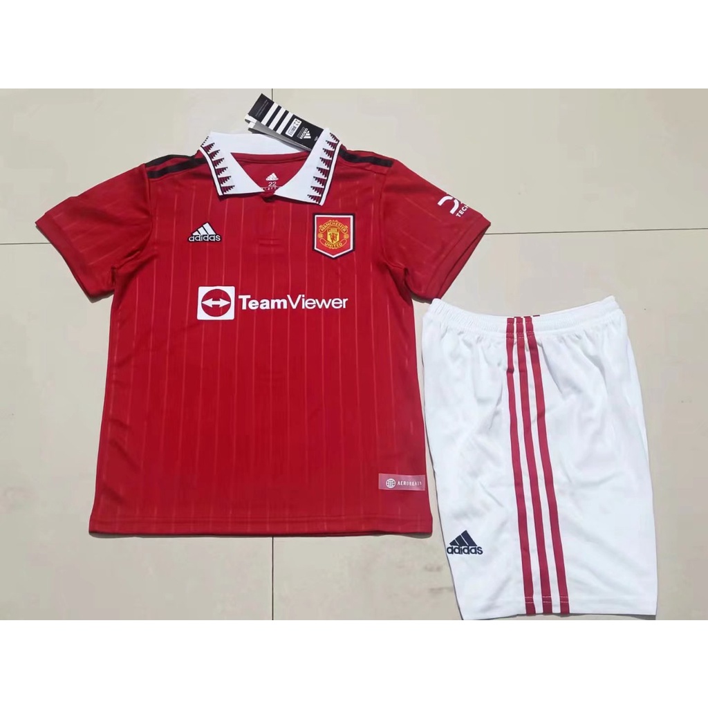 Bộ áo thi đấu trẻ em Manchester United 2022-2023 Sân nhà áo bóng đá/Áo bóng đá Jersey màu đỏ cho 2-13 tuổi Áo + quần Unisex cỡ 16-28 Bộ áo thi đấu trẻ em Manchester United