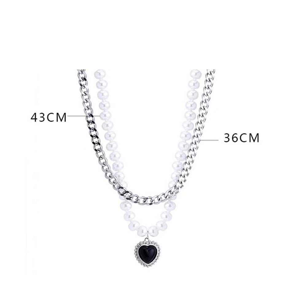 Vòng cổ Hai Lớp Bằng Hợp Kim Đính Ngọc Trai Giả Màu Đen Phong Cách Hàn Quốc Cổ Điển Dành Cho Nữ