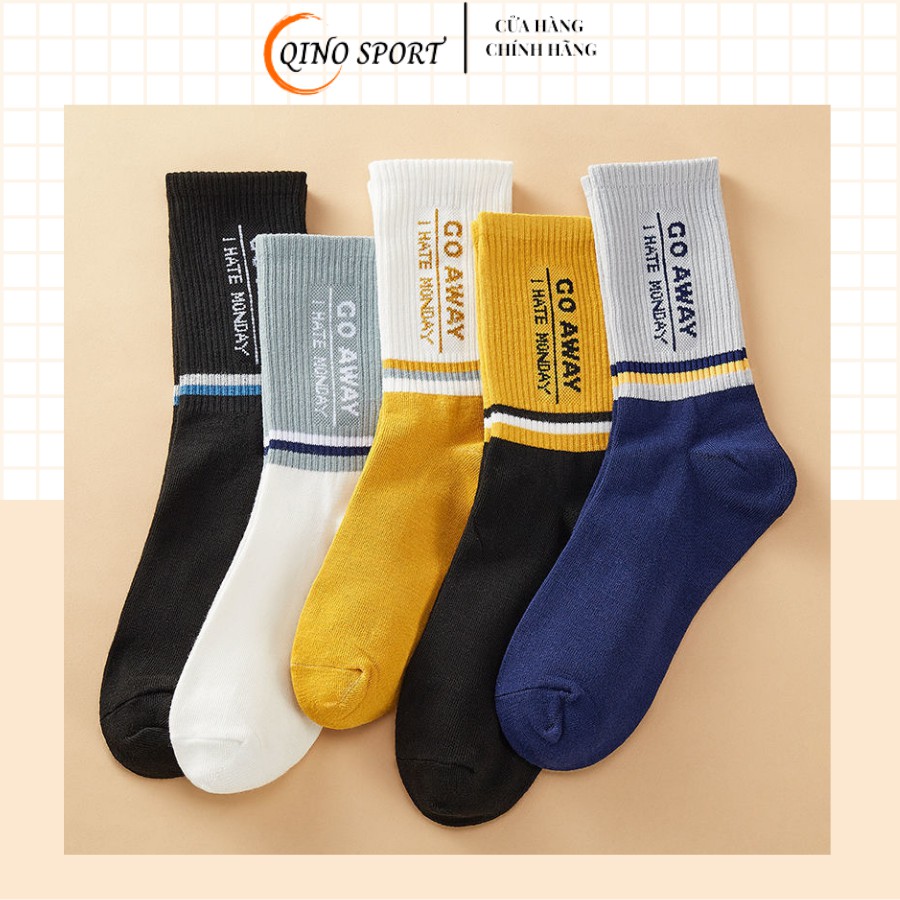 Tất unisex , tất ống cổ cao bóng rổ QINO phong cách thể thao Hàn Quốc chất liệu cotton cao cấp 5 màu thời trang