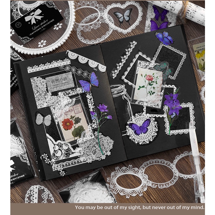 KIT09 Set 15 miếng ren không thấm nước Alice in wonderland trang trí sổ tay