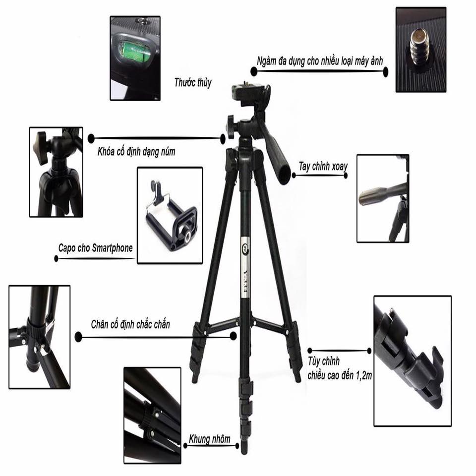 Gậy chụp ảnh 3 chân tripod tf - 3120 ,gắn máy ảnh, điện thoại chụp hình tự sướng selfie