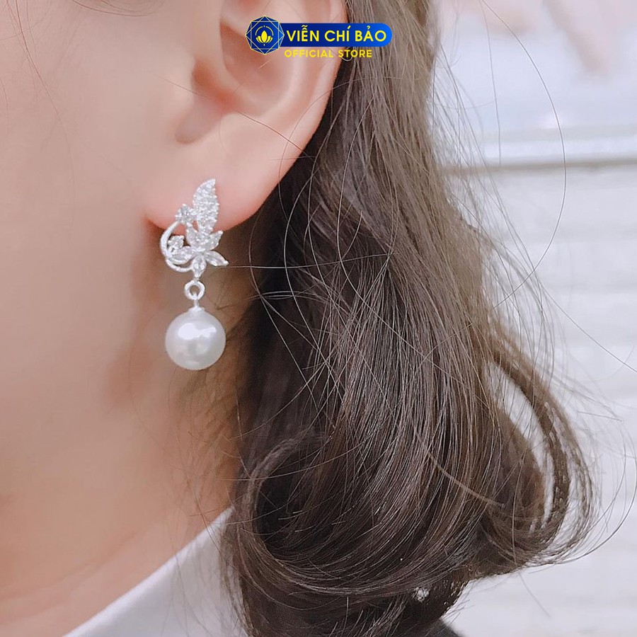 Bông tai bạc nữ hoa Erin hạt châu chất liệu bạc 925 thời trang phụ kiện trang sức nữ Viễn Chí Bảo B400306