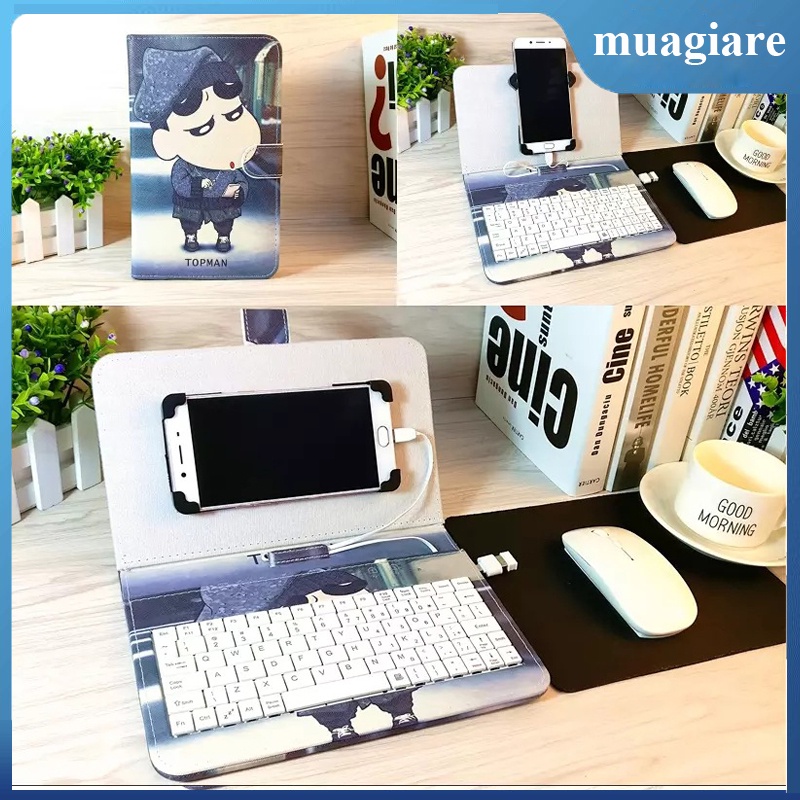 Bao da bàn phím kèm chuột và ĐẦU CHUYỂN TYPE C cho điện thoại, máy tính bảng từ 4-7inch