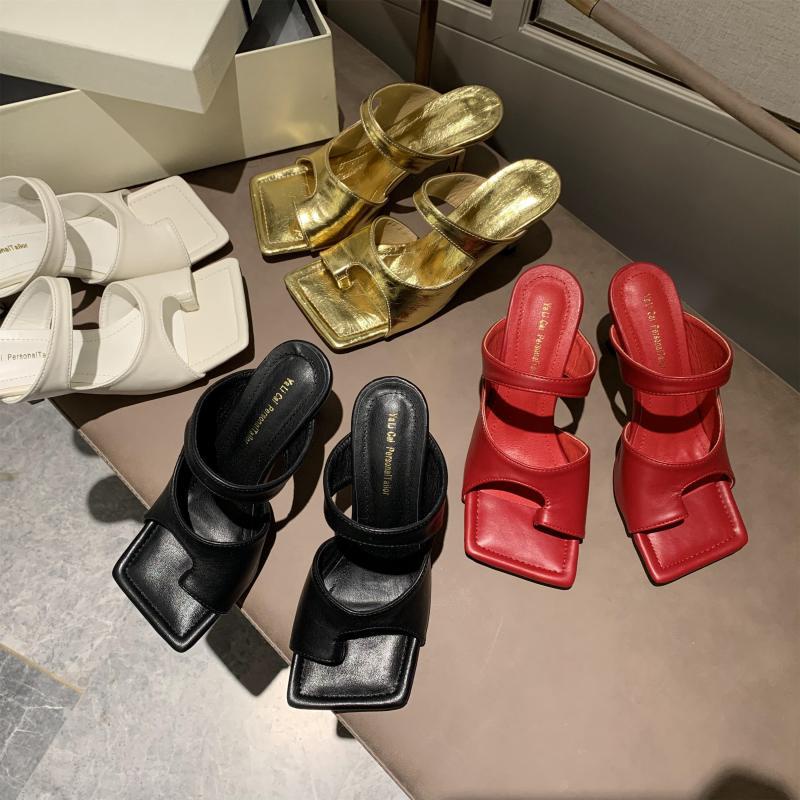 Sandal Cao Gót Mũi Vuông Bằng Da Mềm Thời Trang Mùa Hè 2022 Phong Cách Retro Cho Nữ