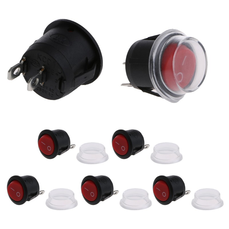 Set 5 công tắc ON-OFF hai chấu hình tròn dành cho xe hơi tàu thuyền kèm nắp chống nước