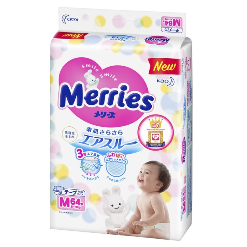 Tã dán Merries size M 6-11kg 64 miếng