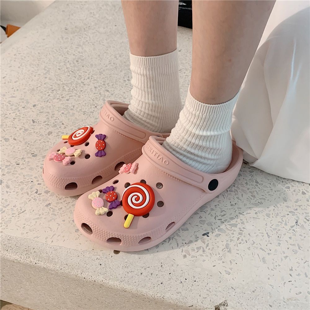 Giày Búp Bê Đế Bằng Chống Thấm Nước Đính Hoa Và Kẹo Mút Dễ Thương Cho Nữ