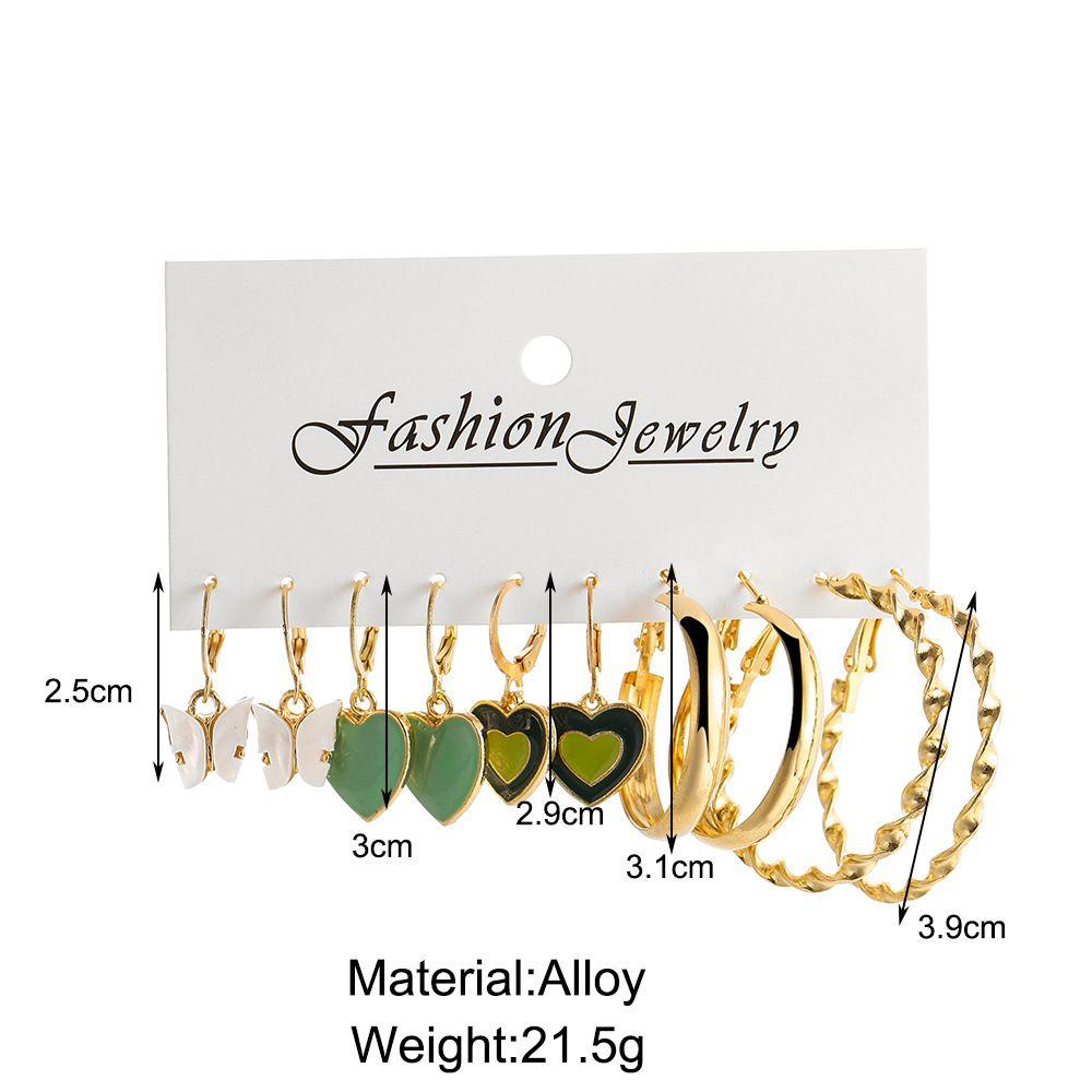 Bộ 5 / 6 / 9 Cặp Khuyên Tai Vòng / 9 Cặp Họa Tiết Trái Tim Màu Xanh Lá Cây Xinh Xắn Thời Trang Cho Nữ