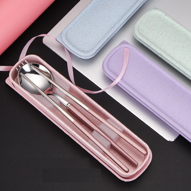 Bộ Đũa, Thìa, Dĩa inox 304 Cao Cấp Thuận Tiện Dùng Trong Bữa Cơm Văn Phòng - Tặng Kèm Hộp Và Túi Đựng
