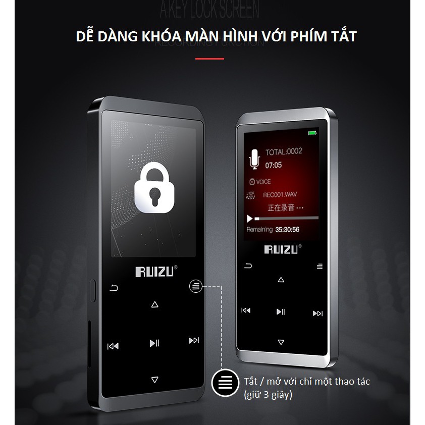 [Mã 155ELSALE giảm 7% đơn 300K] Máy Nghe Nhạc Ruizu D02 8Gb Bộ Nhớ Trong - Mp3 Lossless