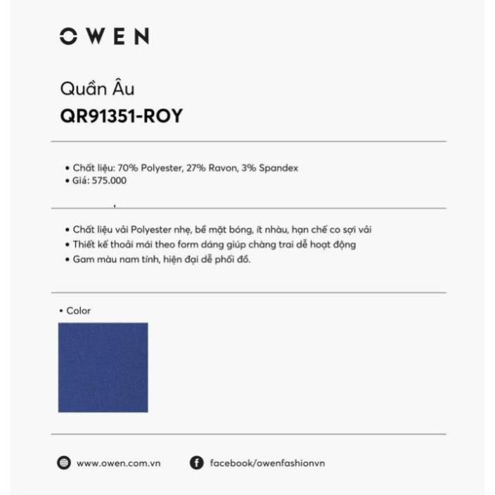 Hot (Đủ ri) . OWEN - Quần âu nam màu xanh navy cạp tăng đơ co dãn 91351 Cực . . > 🛫 . ‣