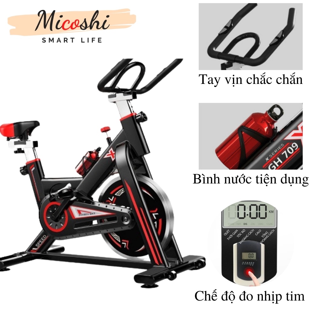 Xe đạp thể dục tại nhà, tập gym SEJAN tặng bình nước+đồng hồ+cảm biến nhịp tim chạy êm chịu tải 250kg