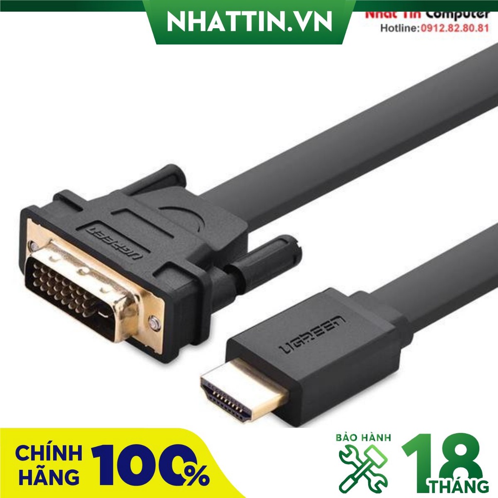 Cáp HDMI to DVI (24+1) mỏng dẹt dài 15M Chính hãng Ugreen 30142