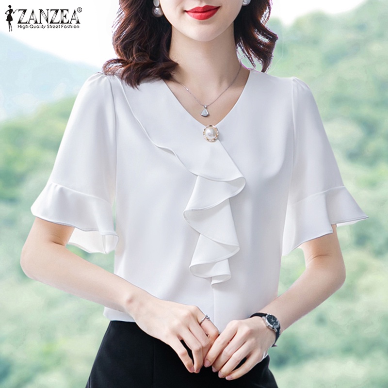 ZANZEA Áo Sơ Mi Tay Lỡ 3 / 4 Thời Trang Nữ