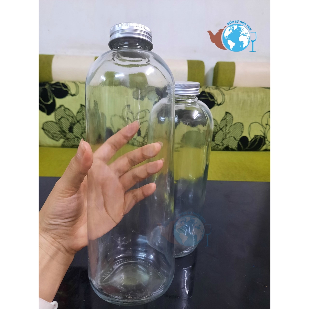 Bình thuỷ tinh DETOX PONGDANG 1000ml VỎ BỌC ĐEN