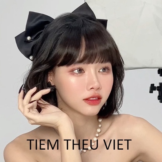 Kẹp Tóc Đính Nơ Gắn Hạt Trai Nhựa Tiệm Thêu Việt Phong Cách Jimin Young