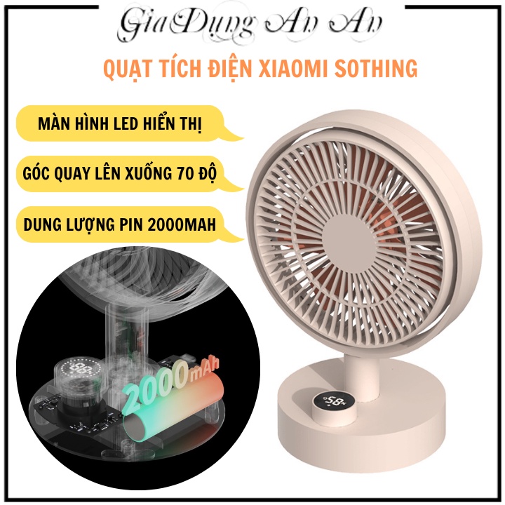 Quạt tích điện Xiaomi Sothing để bàn màn hình LED hiển thị dung lượng pin 2000mAh