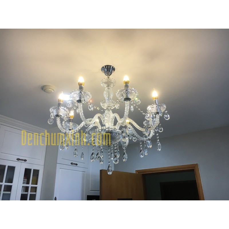 Đèn Chùm Pha Lê Nến Cao Cấp 8 Tay (Rộng 80cm )