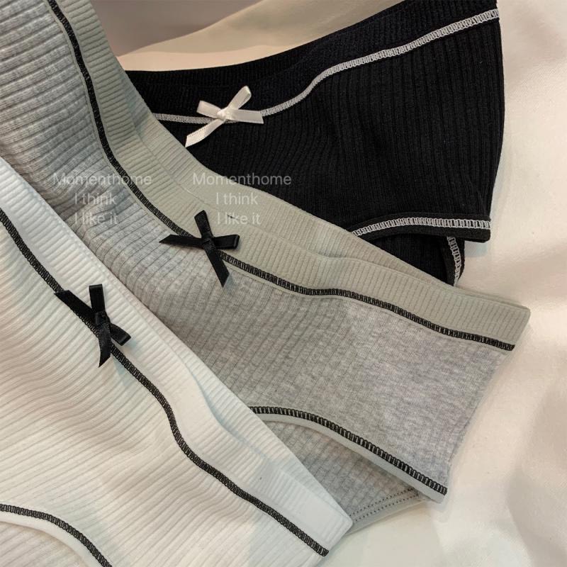 Quần lót nữ cotton Gân tăm viền nơ giữa điệu đà mềm mại siêu thấm hút mồ hôi Cao Cấp LOTNU01