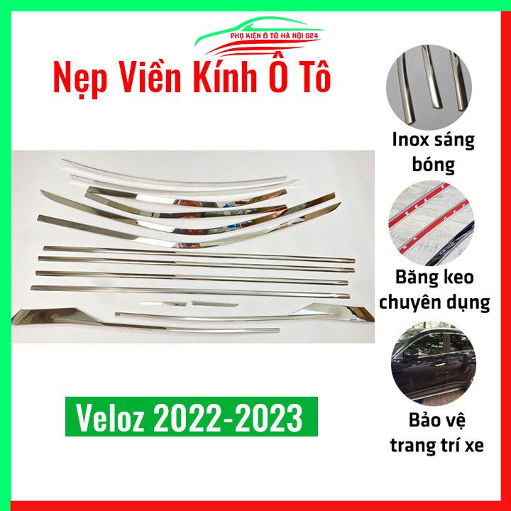 Bộ nẹp viền chân kính cong kính Veloz 2022-2024 Inox sáng bóng chuẩn form xe