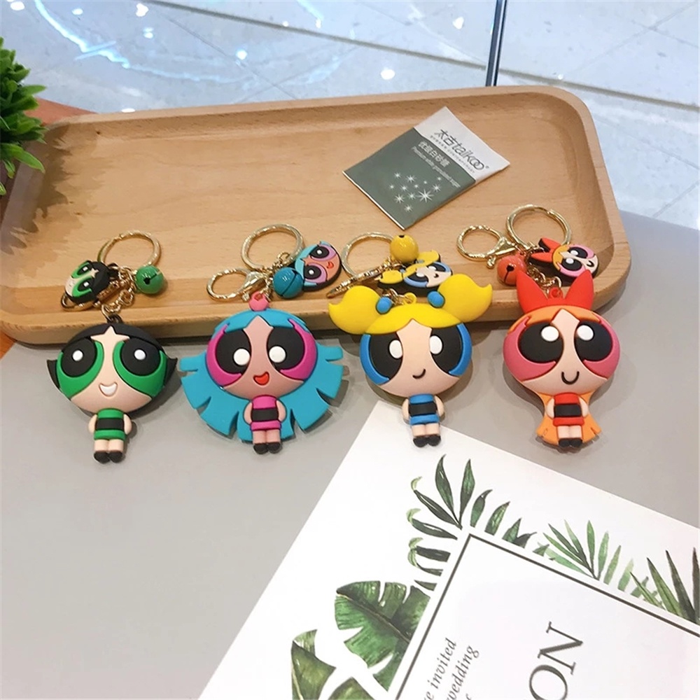 Móc Chìa Khóa Họa Tiết Hoạt Hình Powerpuff Girl Nhiều Màu Dễ Thương