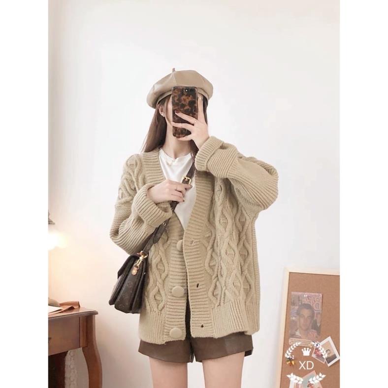 áo len cardigan nữ, áo len gân sóng tay dài phối cúc bọc dáng over size lên đúng style hàng xẻng thơ mộng | BigBuy360 - bigbuy360.vn