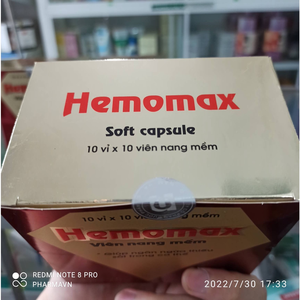Hemomax ( hộp 100viên )-viên uống bổ sung sắt,calci,acid folic và vitamin e
