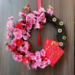 [PREMIUM] - Vòng hoa treo cửa ngày tết 40cm - hoa đào mùa xuân
