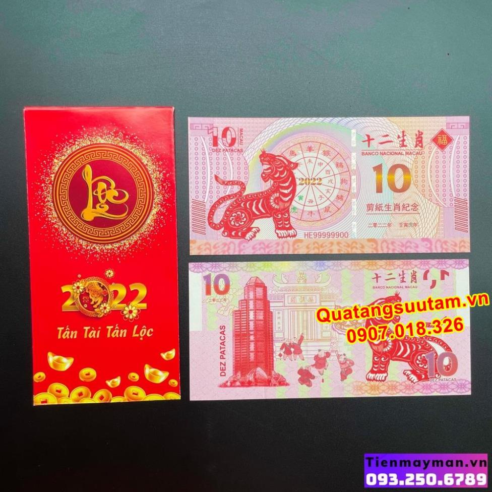 [RƯỚC LỘC] Lì xì Tết tiền hình con Hổ Macao 10 Patacas năm 2022, Quà Tết 2022