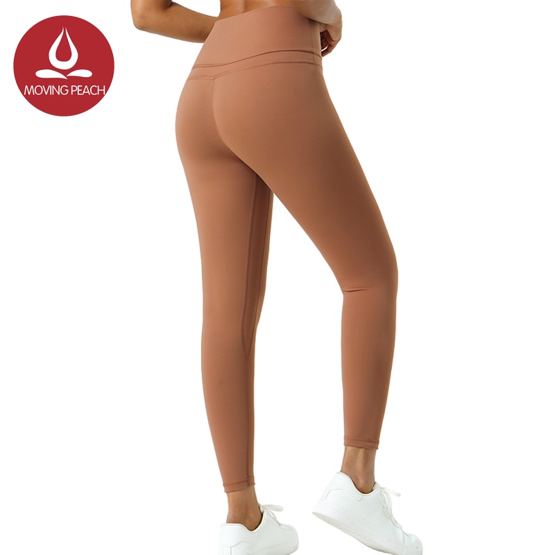 MOVING PEACH Women Sports Leggings High Waist Skin-friendly Fitness Pants with Pockets ALM
