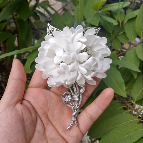 [ Hàng Thiết Kế ] Hoa cài áo cúc đôi đính đá sang trọng