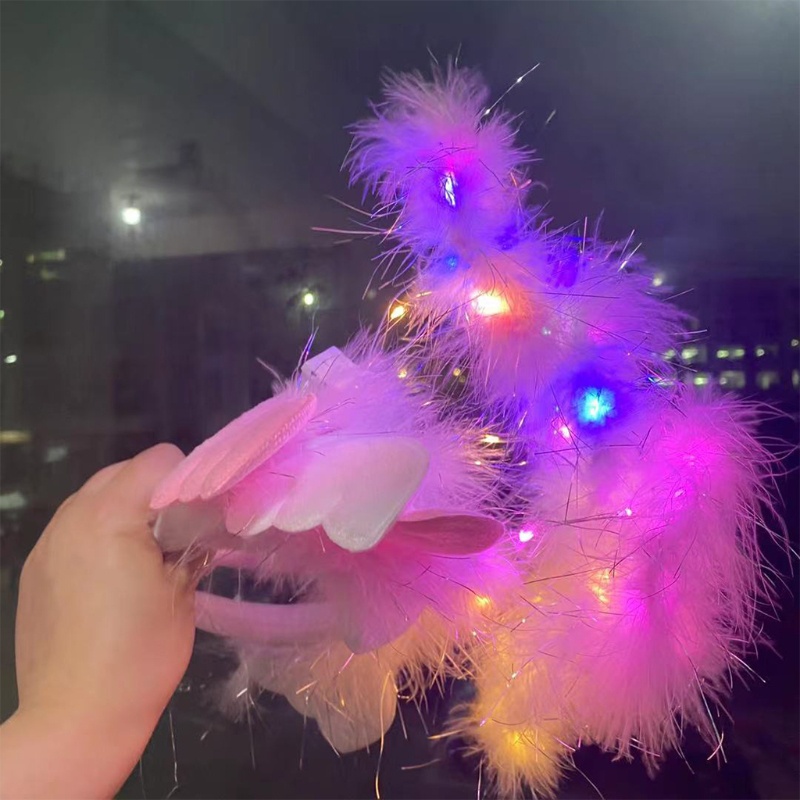 Băng Đô Cài Tóc Đính Lông Vũ Và Đèn LED Phát Sáng Mừng Năm Mới