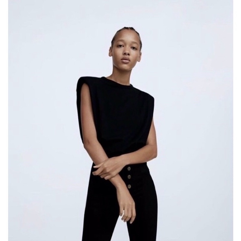 Áo crop top sát nách độn vai zara auth newtag S