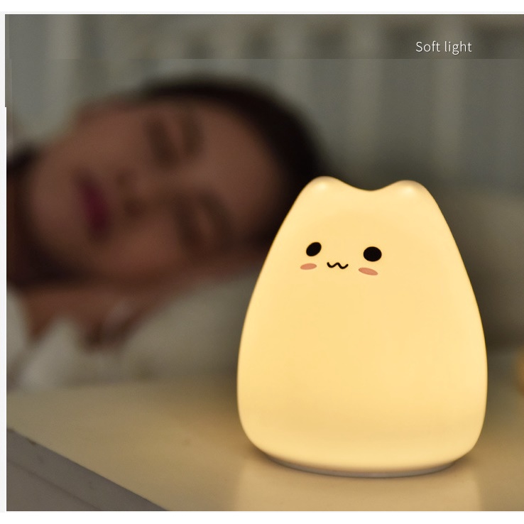 Đèn ngủ mèo silicon siêu cute nhiều chế độ sáng, Tiết kiệm điện- Kèm pin sẵn