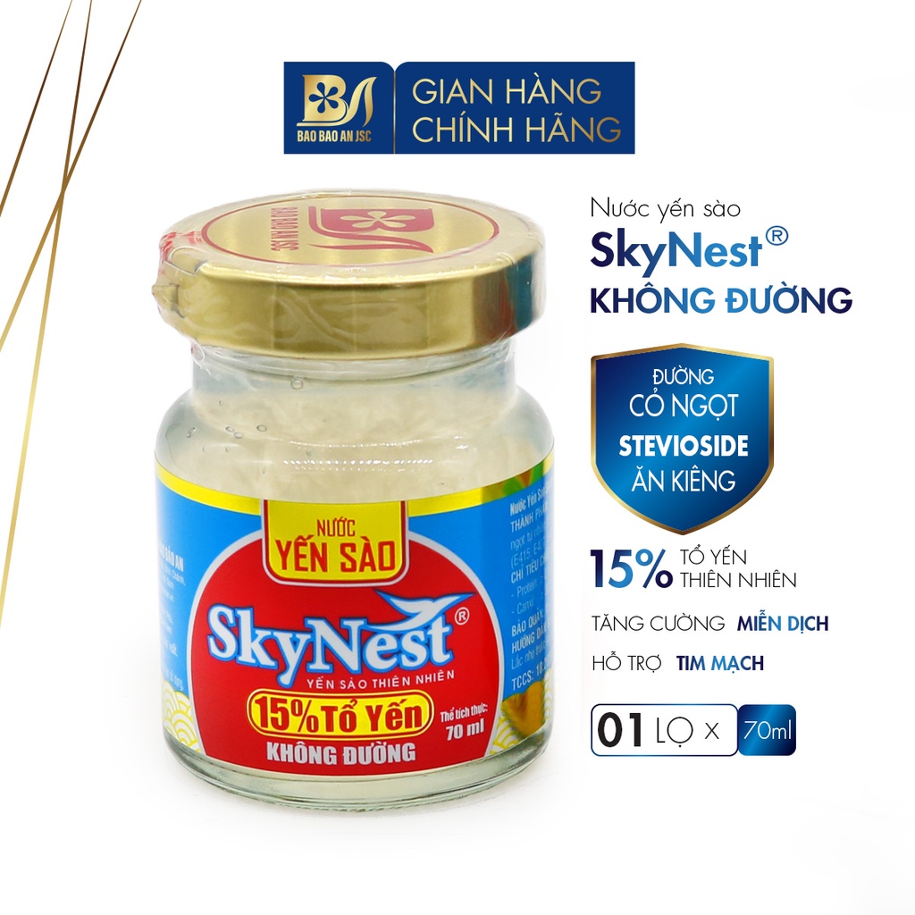 Nước Yến Sào SkyNest 15% Tổ Yến KHÔNG ĐƯỜNG Dành Cho Người Sử Dụng Đường Ăn Kiêng Hộp - Lọ 70ml