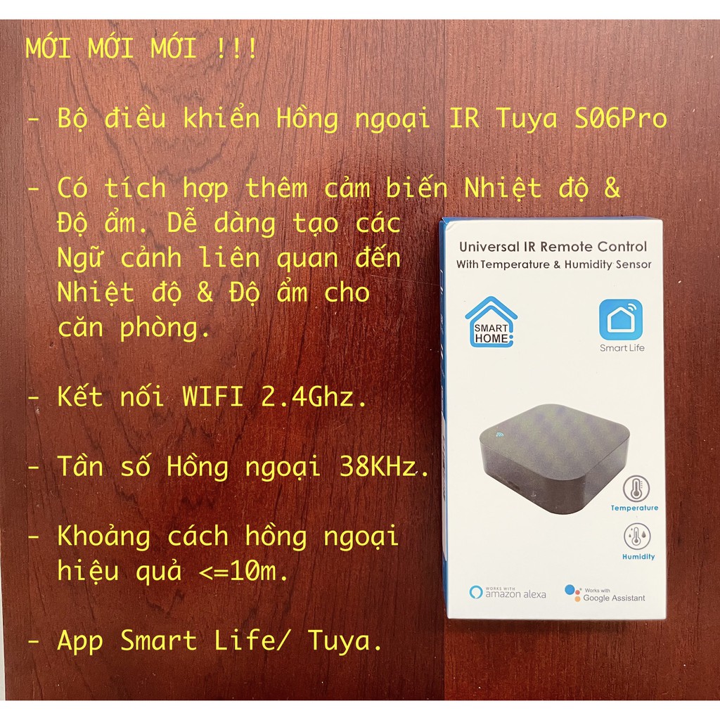 Bộ điều khiển Hồng ngoại IR thuộc Hệ sinh thái Tuya (Tuya Wifi IR), dùng App Smart Life/ Tuya.