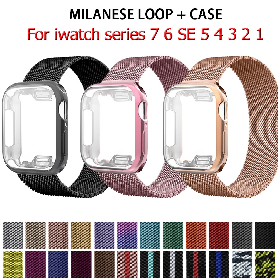 case+strap for Apple Watch 7 45mm 41mm 44mm 40mm 42mm 38mm Milanese Loop Band for iwatch series 7 se 6 5 4 3