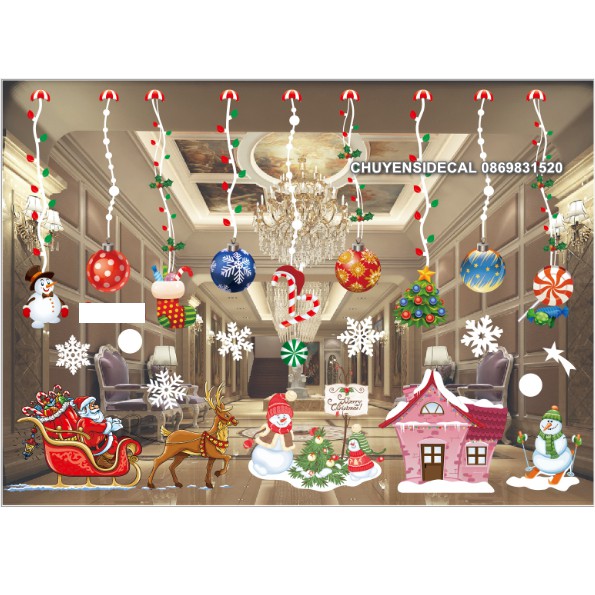 Decal trang trí tường Noel - Trái Châu lớn sắc màu phối với lễ vui nhộn