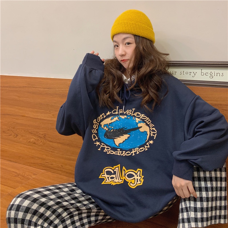 SUXI Áo Hoodie Tay Dài Dáng Rộng In Họa Tiết Thời Trang Hàn Quốc Cho Cặp Đôi