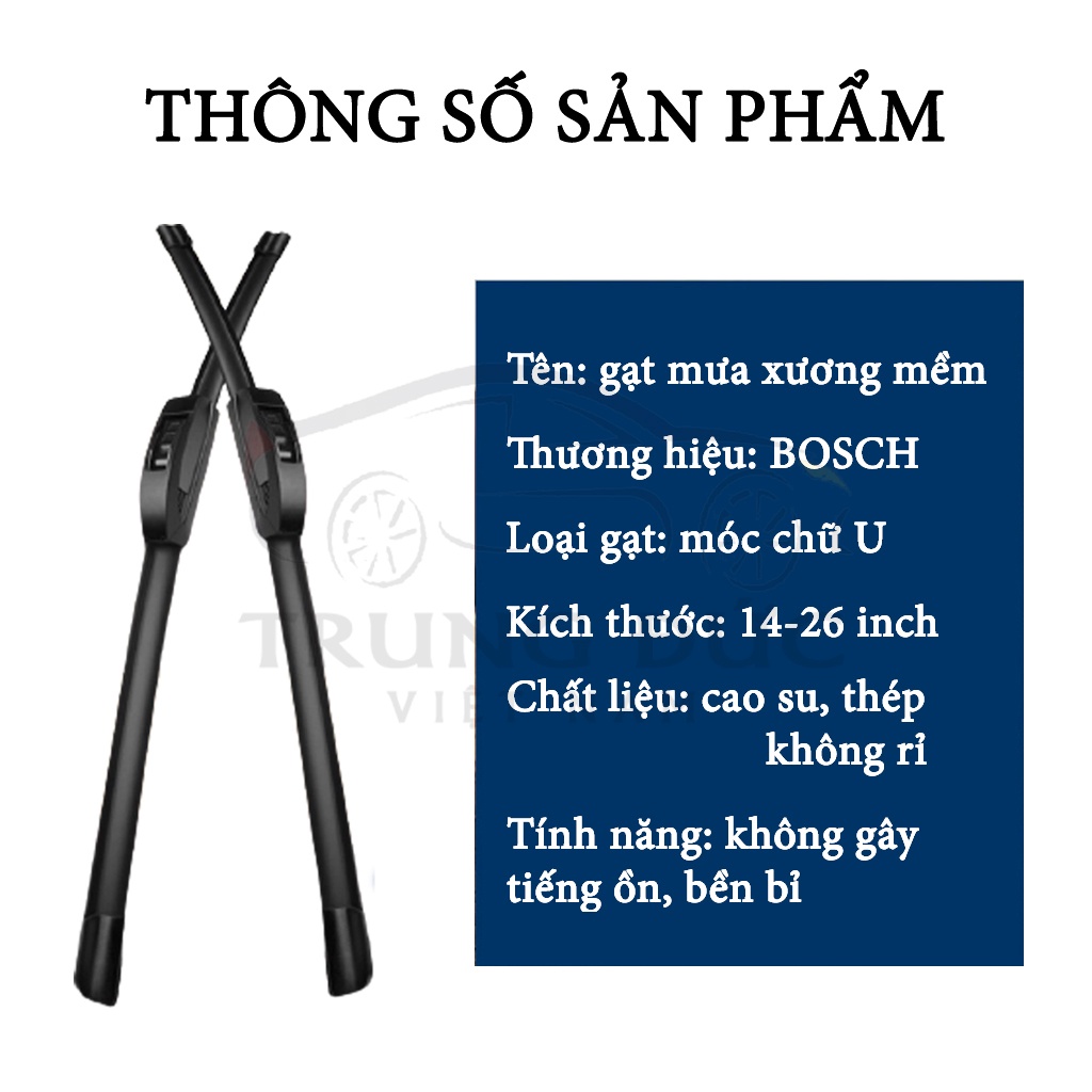 Gạt Mưa Bosch TRUNGDUCVN - Gạt Mưa Ô Tô Silicone Loại Thân Mềm Không Xương Cao Cấp