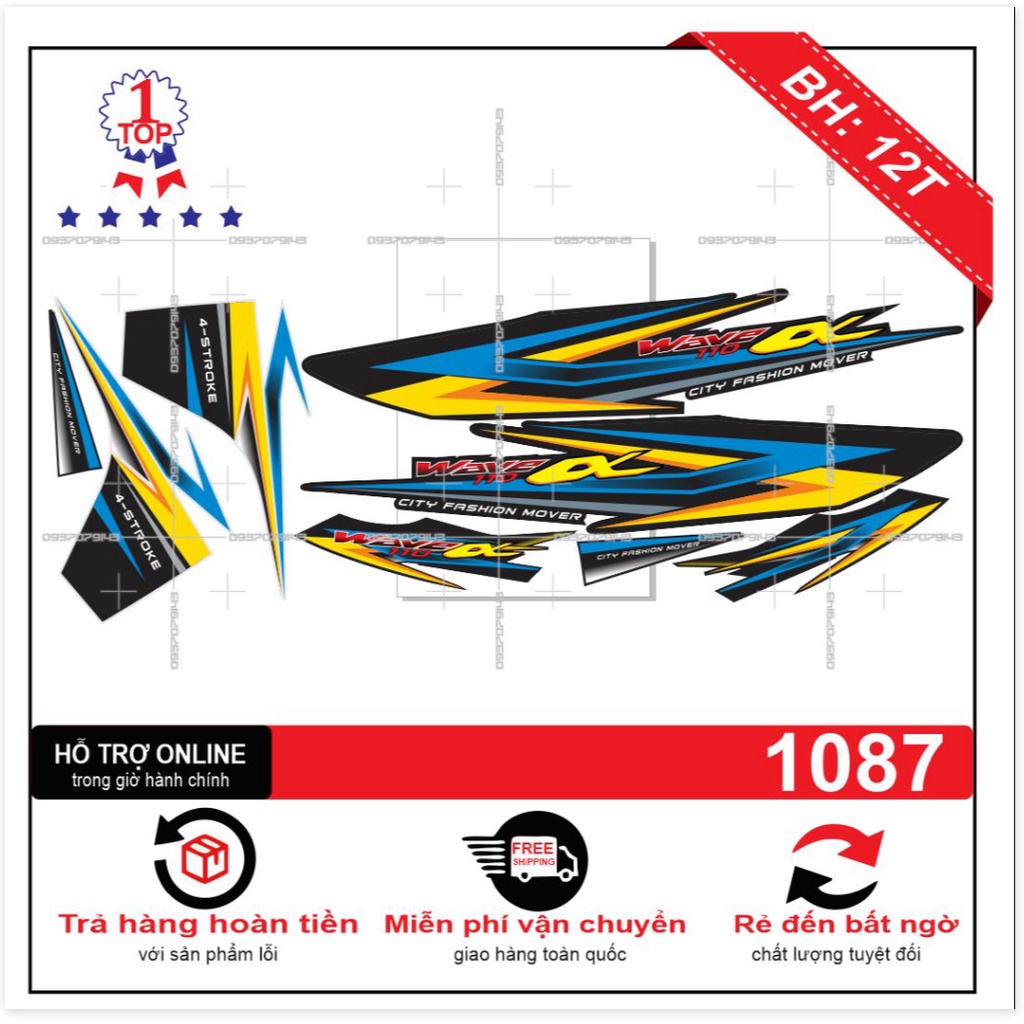 ( Quí khách vui lòng mang ra tiệm cho thợ dán ) Tem wave a 2017 đen
