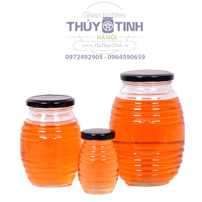 Hũ lọ thủy tinh nắp thiếc hình tổ ong đựng mật ong, đựng thực phẩm các dung tích 100ml 200ml 350ml 730ml
