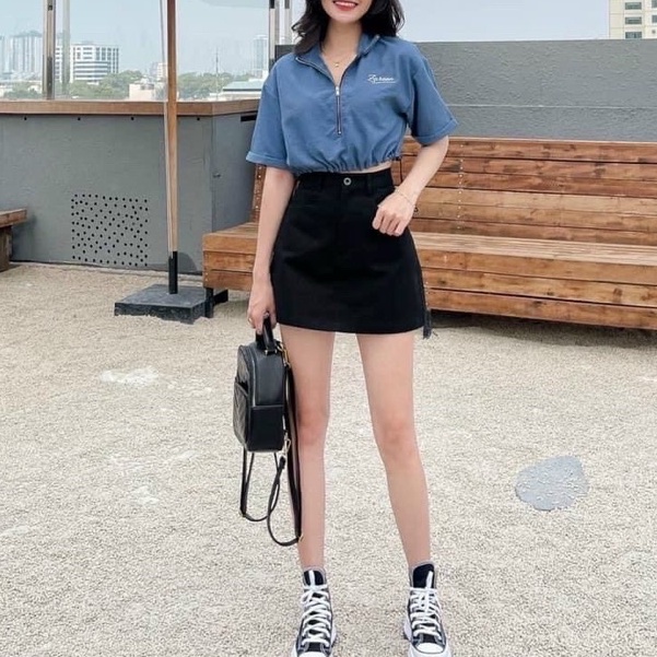 Chân váy kaki nữ cạp cao, chân váy dáng ôm mông có quần lót trong Okélla