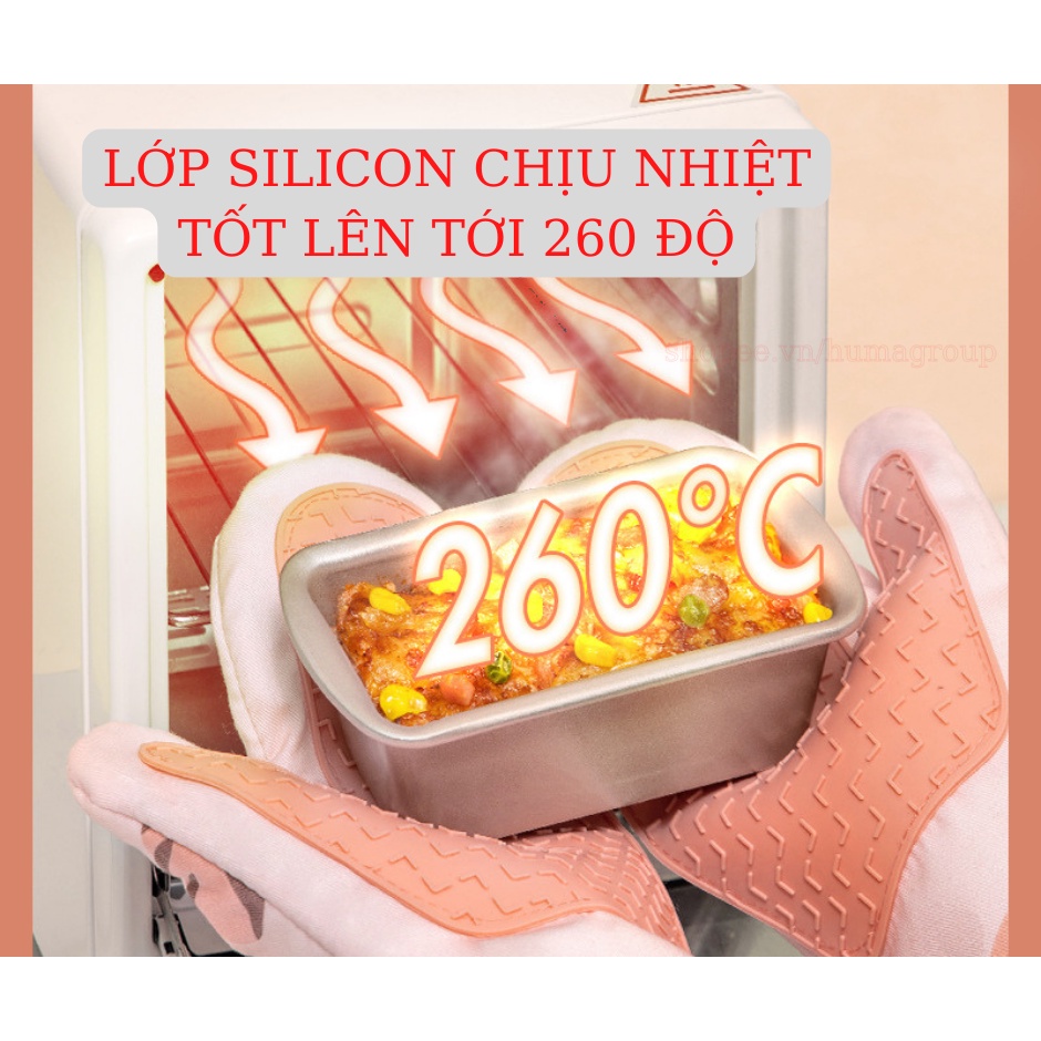 Đôi Găng Tay Cách Nhiệt Cao Cấp Nhà Bếp Có Lớp Silicon Chống Trơn Trượt