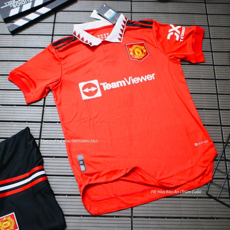 Bộ quần áo đá banh CLB Manchester mùa 22/23 bản quần đen hàng cao cấp thailand