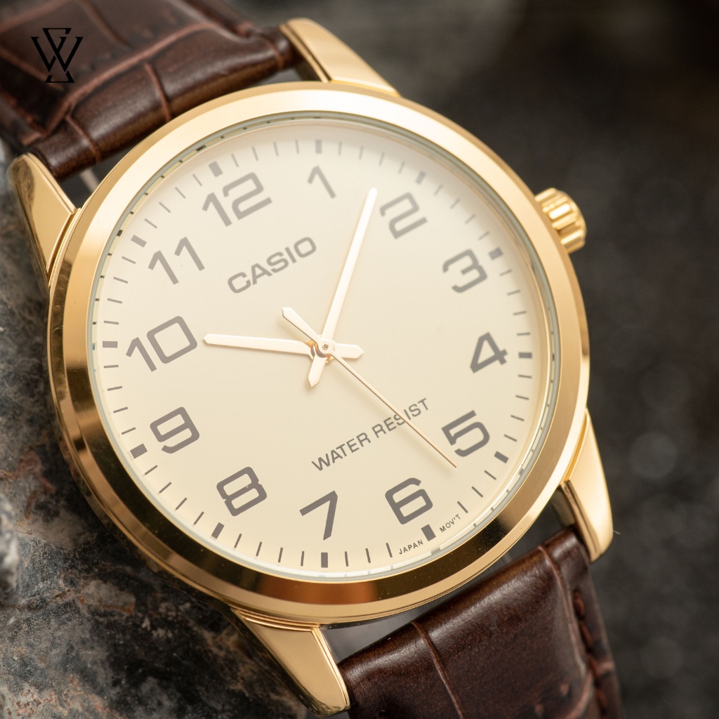 Đồng Hồ Quartz Nam Casio WATCHSTORE MTP-V001GL-9BUDF Thiết Kế Kính Khoáng 38mm, Dây Đeo Da Và Vỏ Thép Không Gỉ