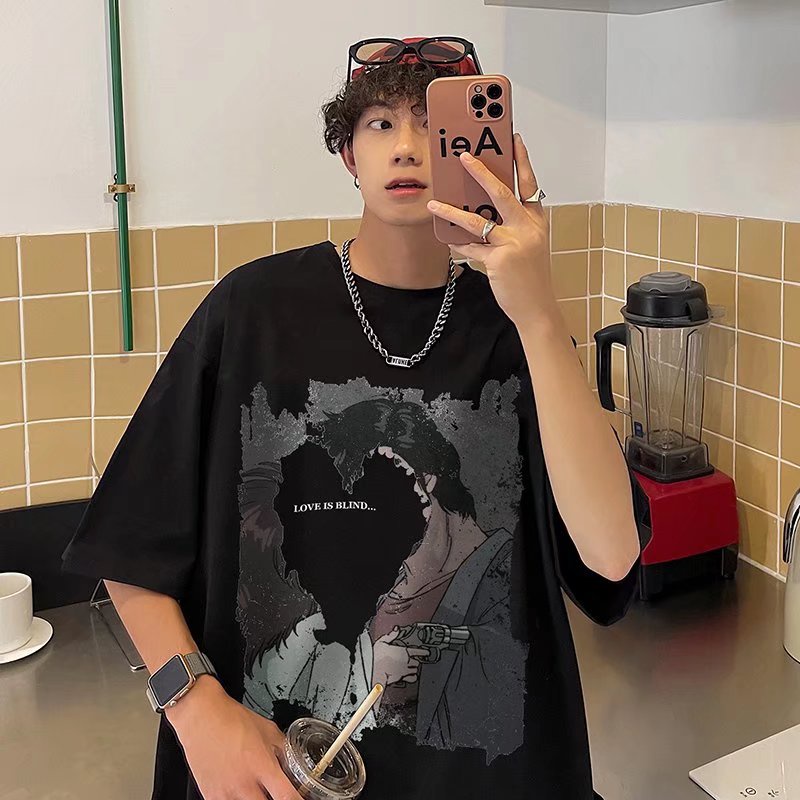 Áo Thun Ngắn Tay Form Rộng Phong Cách Hàn Quốc Dành Cho Nam