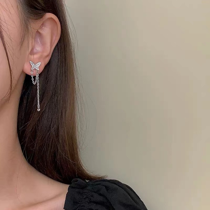 Bông tai hợp kim hình bướm đính đá thời trang cho nữ