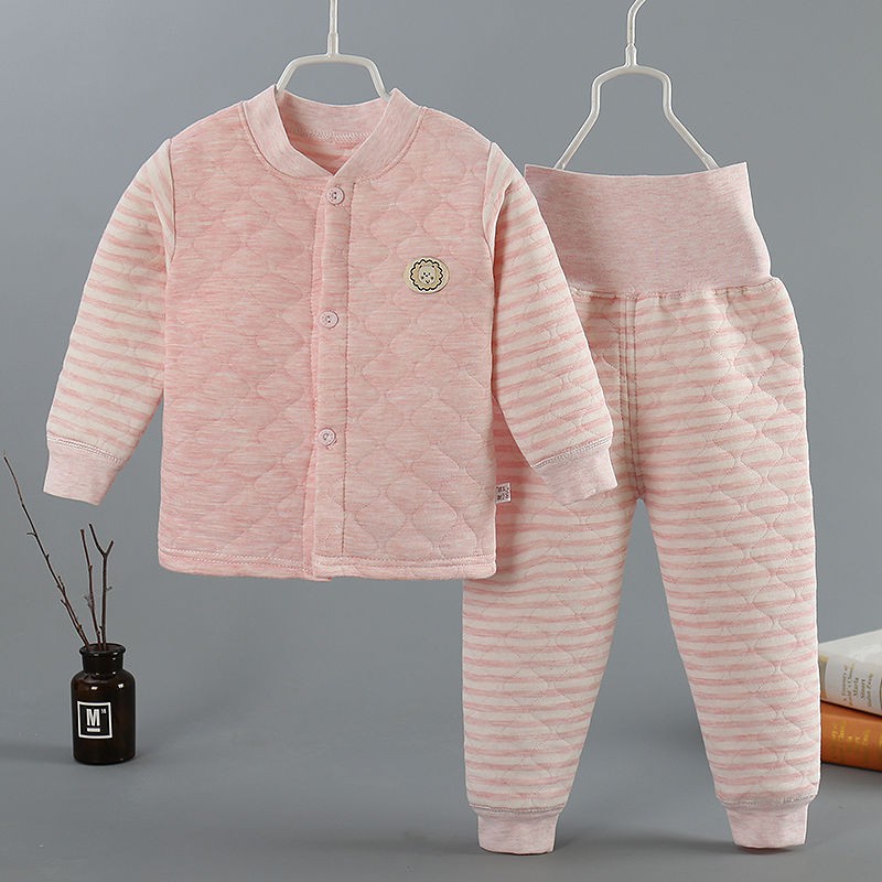 Bộ đồ lót giữ nhiệt 3 lớp chần bông trẻ em, cotton dày dặn cho bé, ngủ cạp cao bé trai và gáiO
