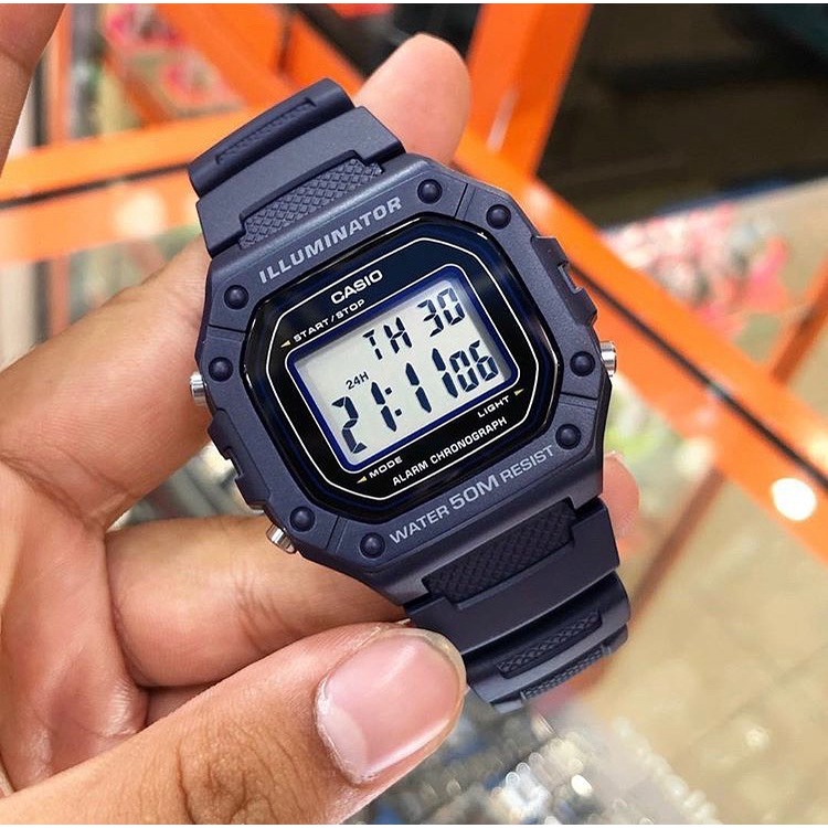 Đồng hồ Unisex Casio W-218H-2AV, đồng hồ chính hãng, silicon full navy (xanh biển)